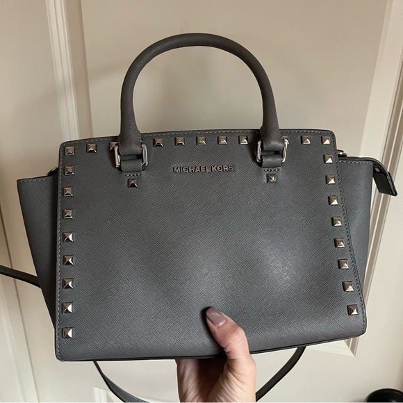 Michael Kors studded Selma handbag gray leather